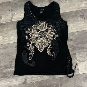 Women's Black Embellished Tank Top